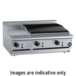 B+S Black BT-GRP3-CBR6BM - Combination 300mm Grill Plate & 600mm Char Broiler Bench Mounted - Image 1